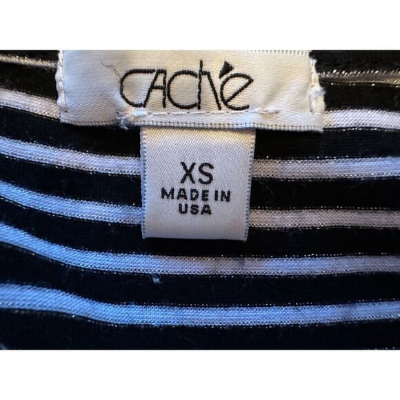 Vintage Cache Sparkly Black and White V Neck Short Sleeve Top Size XS - Picture 6 of 6